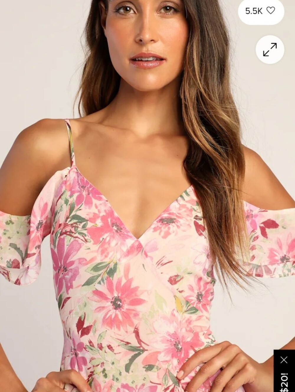 NWT Lulu's Floral Of Shoulder Chiffon Wrap Dress - Picture 8 of 11